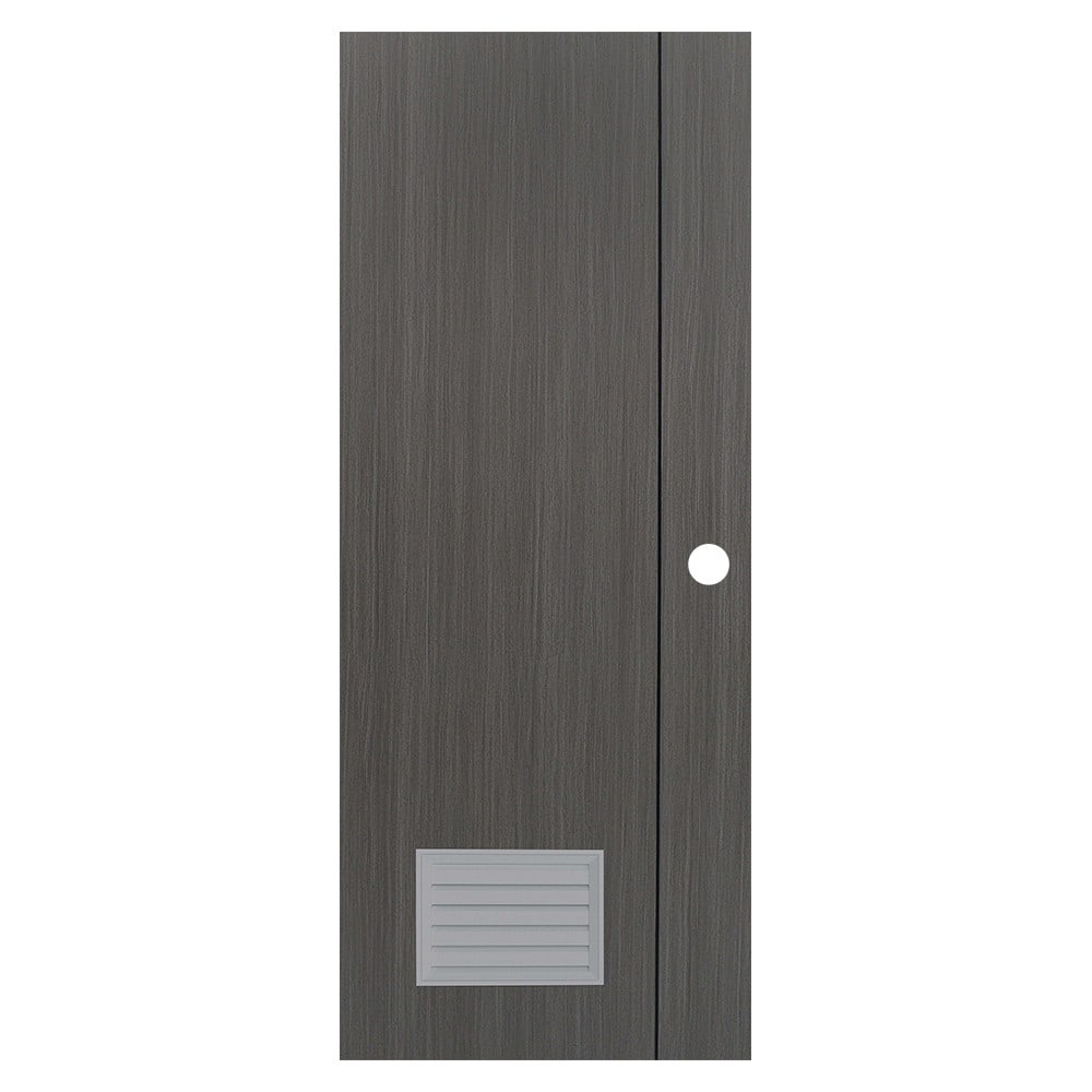 WELLINGTAN ประตู UPVC Profile รุ่น WT2-GL (สำหรับใช้ห้องน้ำภายใน) เซาะร่องเส้นดำ เกล็ดล่าง ขนาด 70x200 ซม. สีเกรย์(เจาะลูกบิด)
