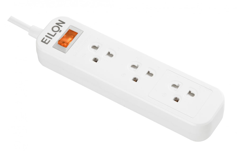 EILON รางปลั๊กไฟ รุ่นMSC33THN-GHE 3ช่อง 1สวิตช์ 10A 2200W 3เมตร