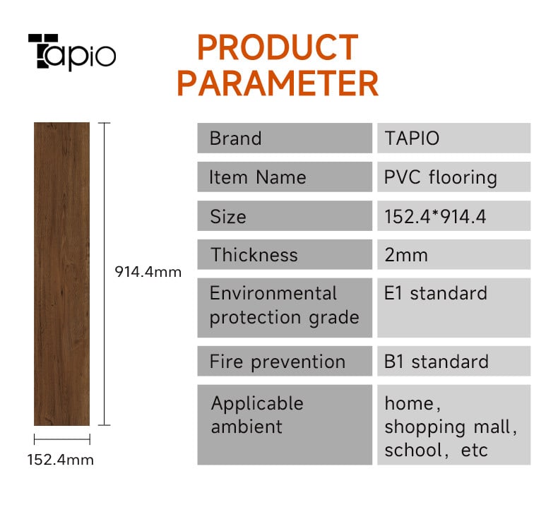 Tapio กระเบื้องยาง Dryback 152.4x914.4x2มม. รุ่นEKC002 Siam Teak สีน้ำตาล (16แผ่น/2.23ตร.ม.) A.