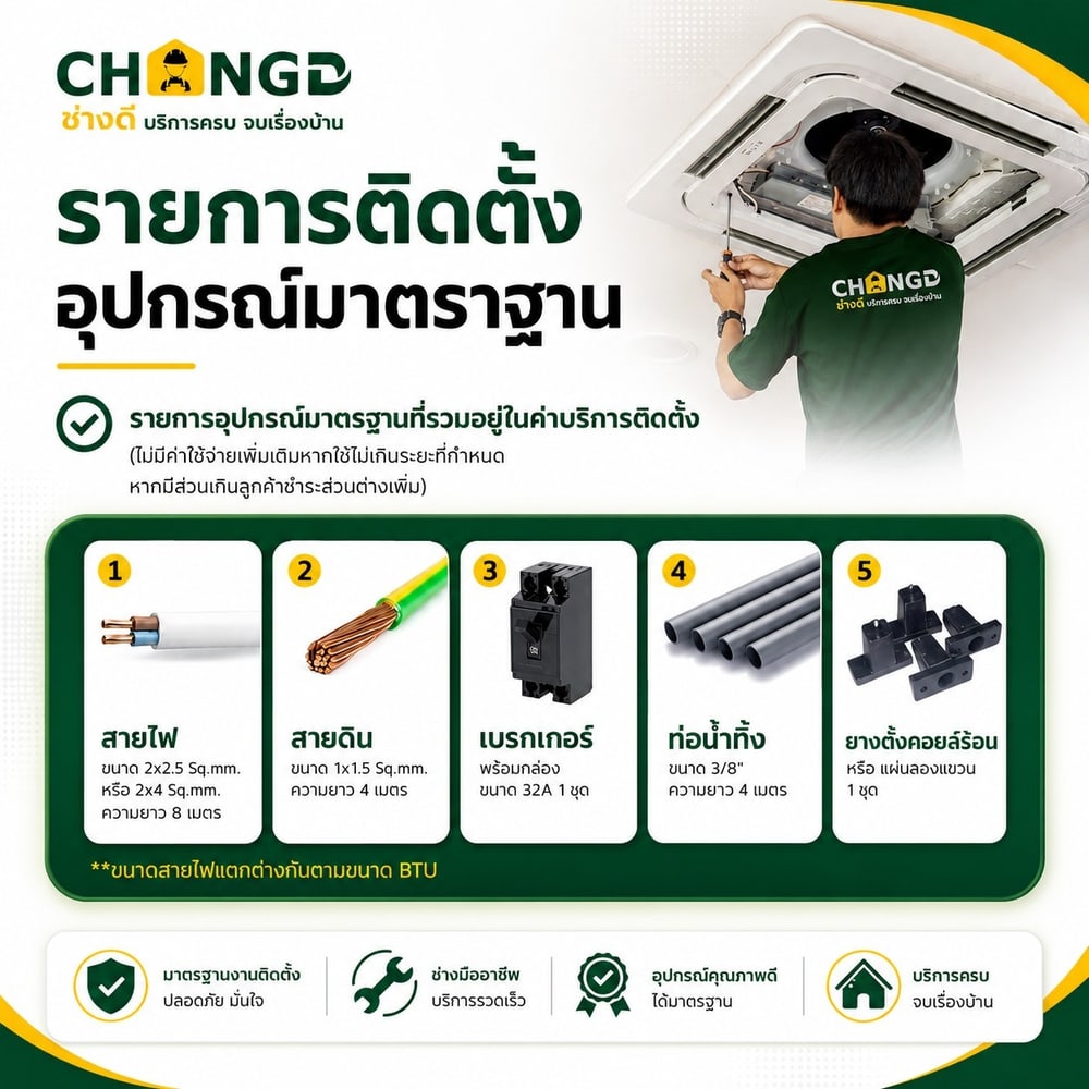 ค่าบริการติดตั้งเครื่องปรับอากาศแบบฝังฝ้า 4 ทิศทาง ขนาด 18000-26000 BTU.