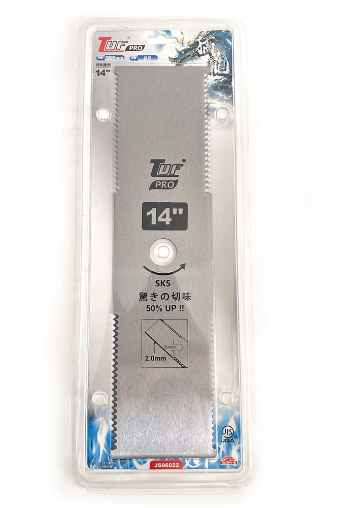 TUF PRO ใบมีดตัดหญ้าทรงสี่เหลี่ยมฟันเลื่อย รุ่น JS96022 ขนาด 355x2.0x90x25.4mm (14นิ้ว)สีขาว