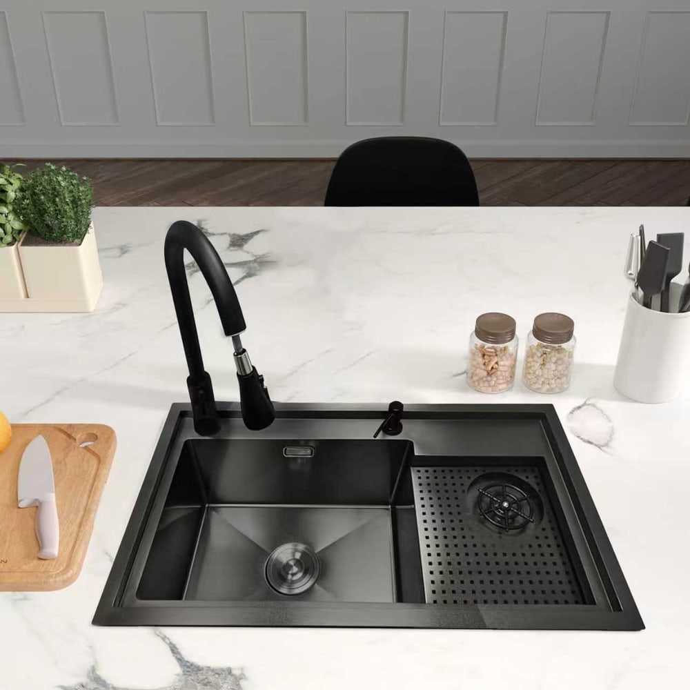 KOCH KITCHEN อ่างล้างจานฝังบน 1 หลุมไม่มีที่พัก 304SS 80X45X22 ซม. SMART สีดำ