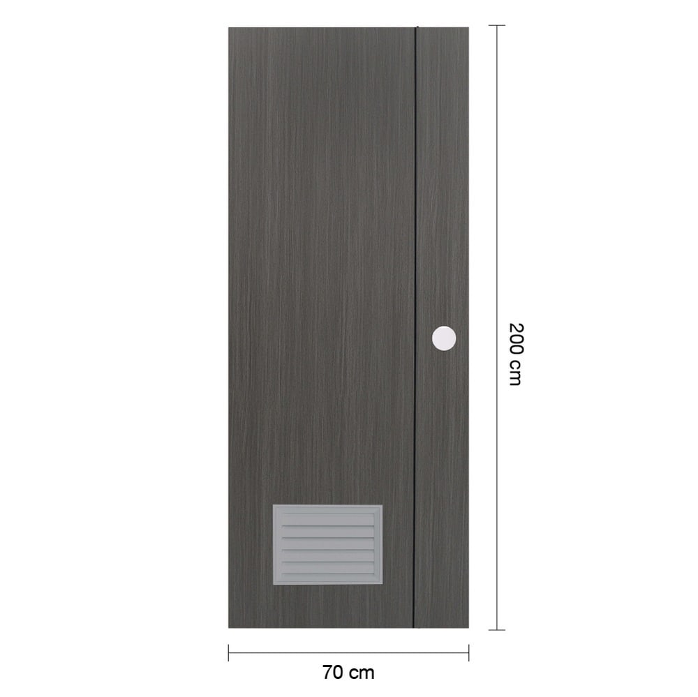 WELLINGTAN ประตู UPVC Profile รุ่น WT2-GL (สำหรับใช้ห้องน้ำภายใน) เซาะร่องเส้นดำ เกล็ดล่าง ขนาด 70x200 ซม. สีเกรย์(เจาะลูกบิด)