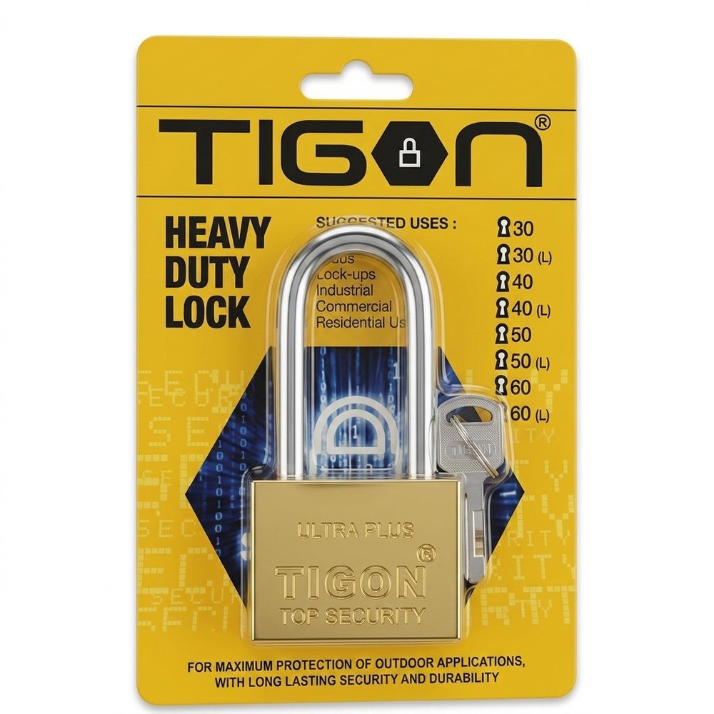 กุญแจ tigon ชุบทอง 60 มิล คอยาว