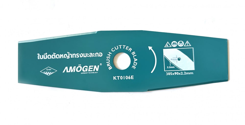 AMOGEN ใบมีดตัดหญ้าเหล็ก65Mnทรงมะละกอชุบกันสนิม รุ่น KT0106B ขนาด305x90x1.8มม.(12นิ้ว)สีดำ
