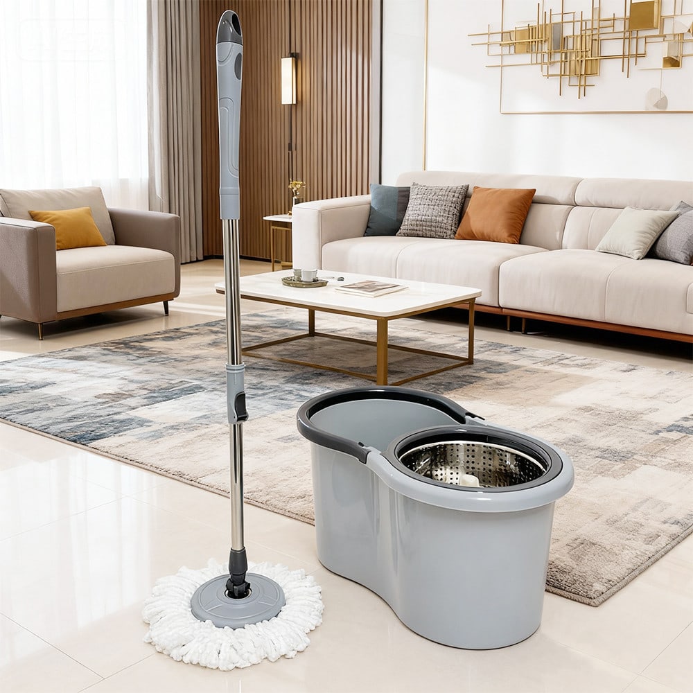 KLEANZY ชุดม็อปปั่นถังสเตนเลส ด้ามสเตนเลส รุ่น KXY-XBZ ขนาด 26x46x90-115 ซม. สีเทา