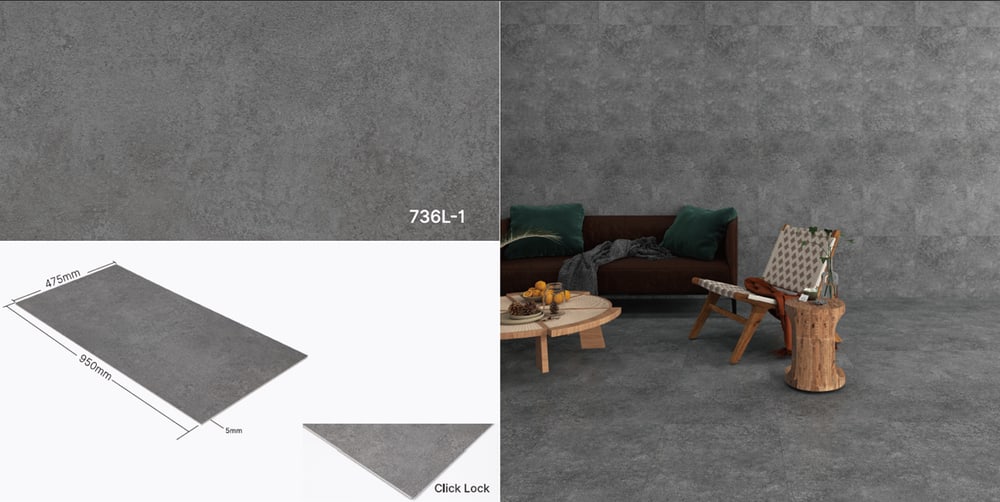 แผ่นปูผนัง SPC Click lock Wall Panel 950x475x4มม รุ่น 736L-1 The dark stone (2.7075ตรม./6แผ่น) TAPIO (Stone)