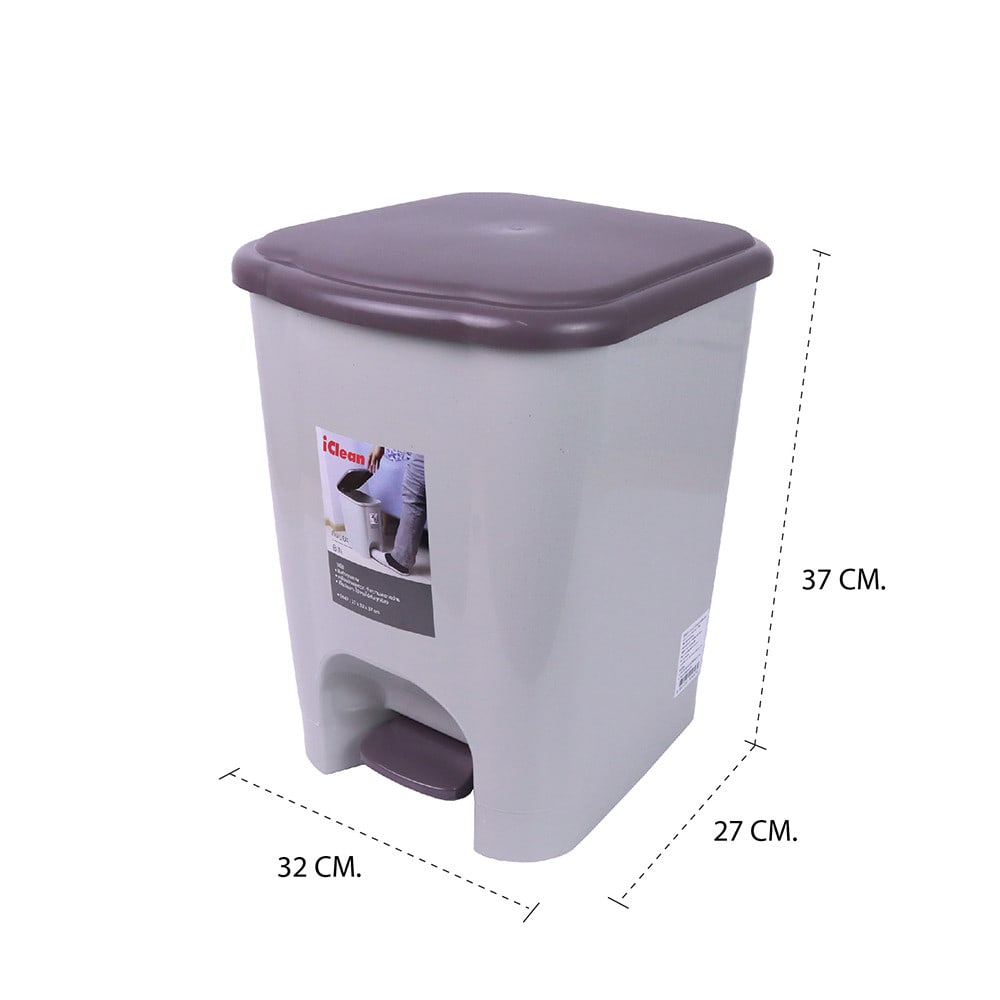 ICLEAN ถังขยะขาเหยียบเหลี่ยม 15 ลิตร ขนาด 27x32x37 ซม. รุ่น 5647 สีเทา