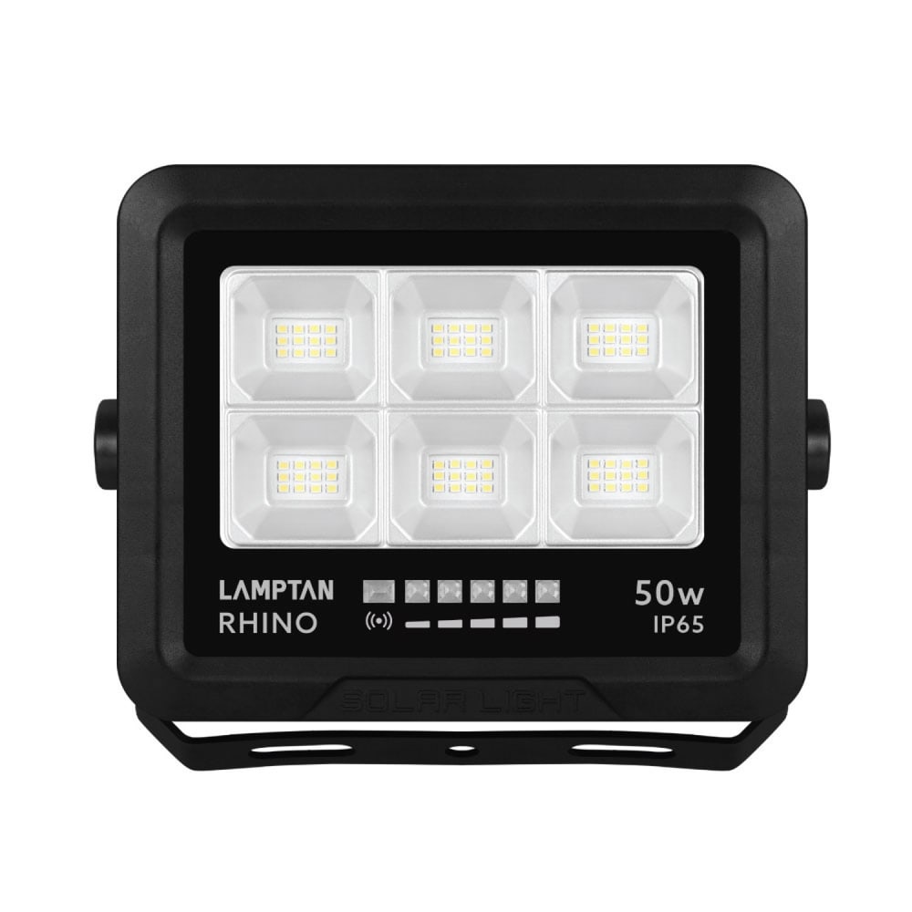 LAMPTAN โคมไฟฟลัดไลท์โซลาร์เซลล์ LED 50W รุ่นไรโน + รีโมท IP65 แสงเดย์ไลท์