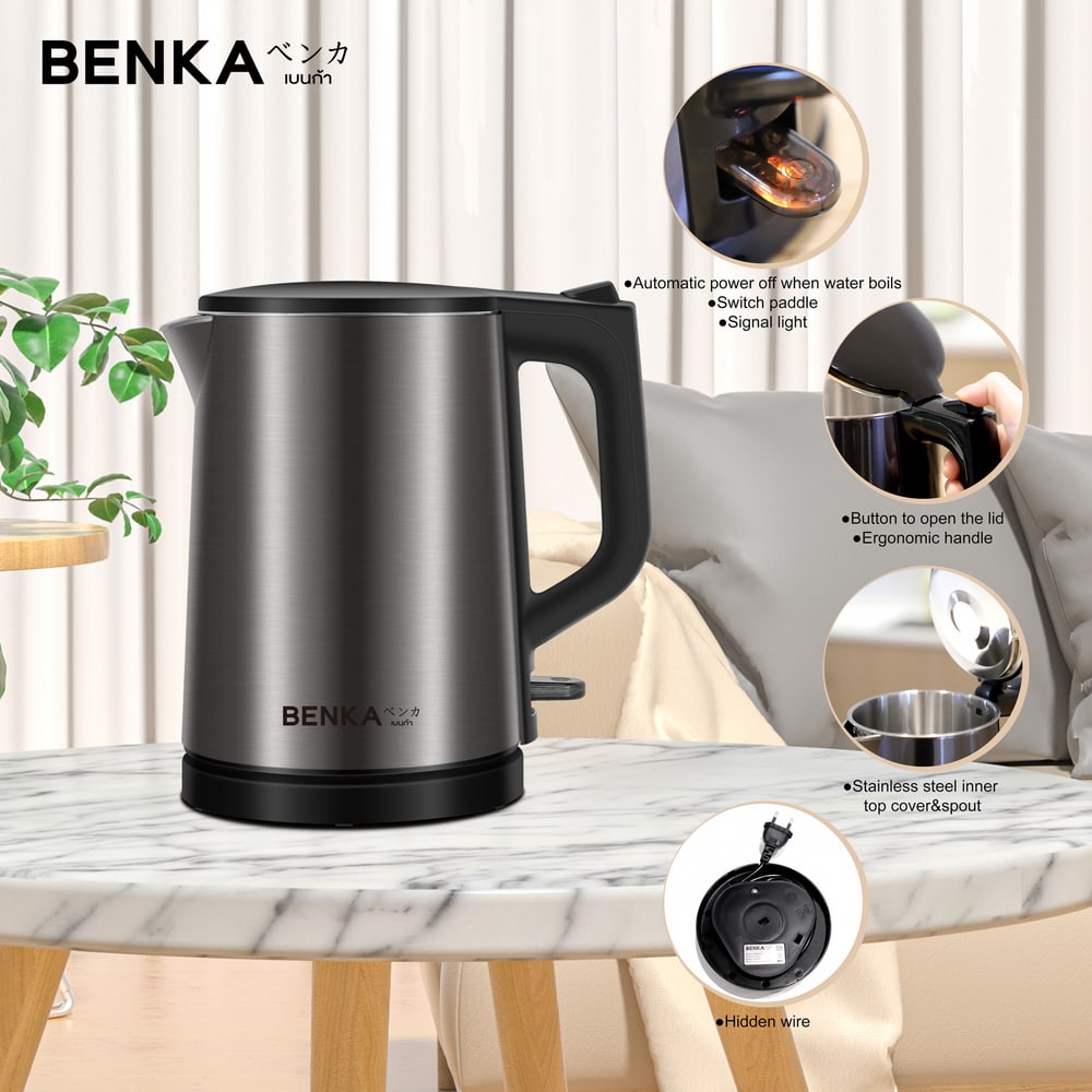 BENKA กาต้มน้ำร้อนไฟฟ้า 1000W 0.8L รุ่น JMSH01 สีเทา