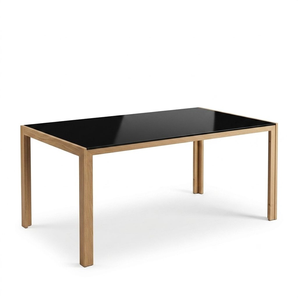 Delicato โต๊ะอาหารท็อปกระจกนิรภัย 90x150x75ซม. หนา 8 มม. รุ่น Hunny-BK ท็อปดำ ขาไม้