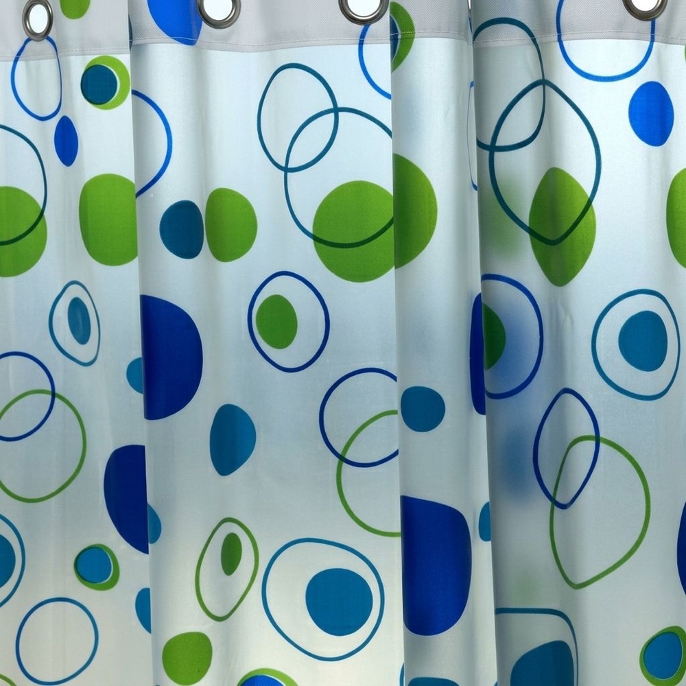 Primo ผ้าม่านห้องน้ำ PEVA ลายกราฟฟิก รุ่น DF030 ขนาด 180x180 ซม. สีน้ำเงิน