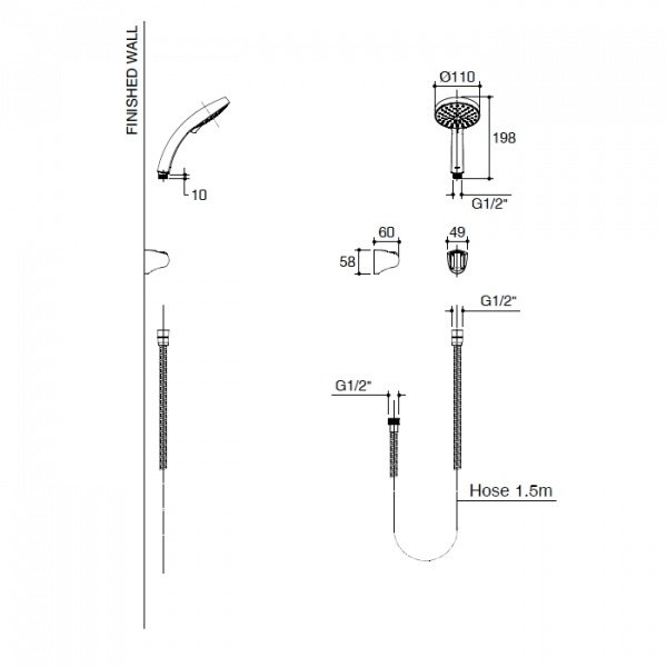 Kohler ชุดฝักบัวสายอ่อน5ระดับพร้อมสายและขอแขวนรุ่น ซีทรัส K-27793T-CP