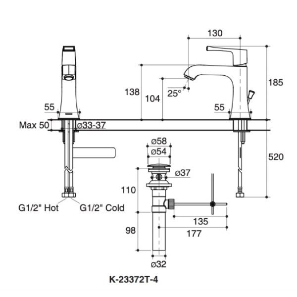 KOHLER ก๊อกผสมอ่างล้างหน้าแบบก้านโยก รุ่นเมมมัวร์ K-23372T-B4-2MB