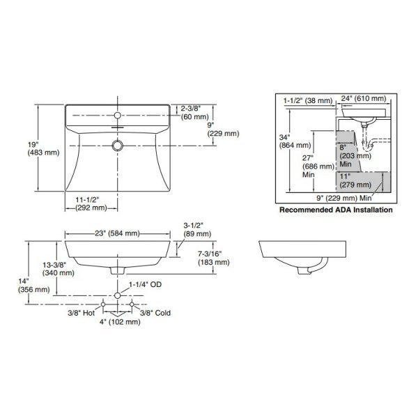 KOHLER อ่างล้างหน้าแบบติดตั้งบนเคาน์เตอร์ รุ่น บราเซ่น เจาะรูเดี่ยว K-21059X-1-0