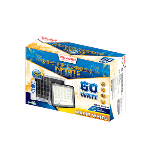RACER โคมฟลัดไลท์โซลาร์เซลล์ LED 60W IP65 3000K รุ่นอินฟินิต แสงวอร์มไวท์