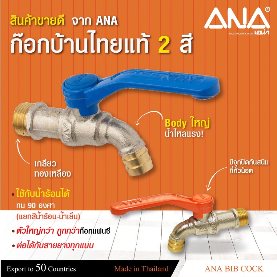 ANA ก๊อกบอลทองเหลือง ไทยแท้ ทูโทน ขนาด 1/2" รุ่น C108 สีน้ำเงิน