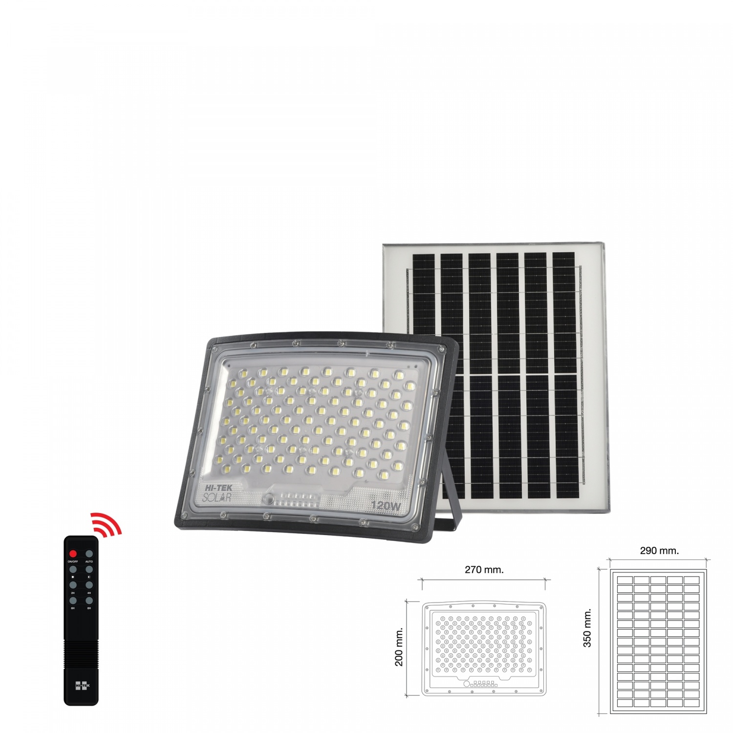 HI-TEK โคมไฟฟลัดไลท์โซล่า LED แบบโค้ง 120W แสงขาว