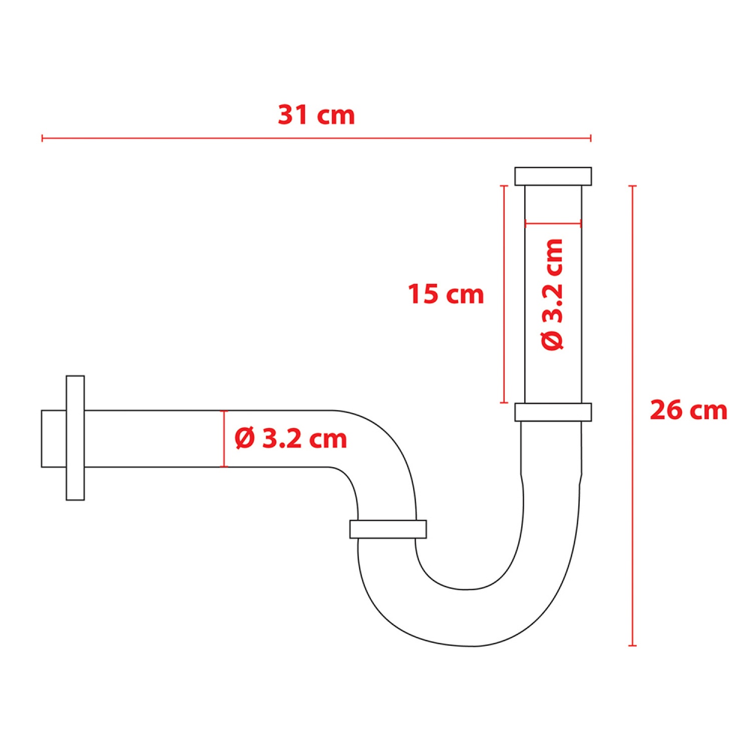 VEGARR ท่อน้ำทิ้ง P-trap สแตนเลสชุบโครมี่ยม 35 ซม.PT350H