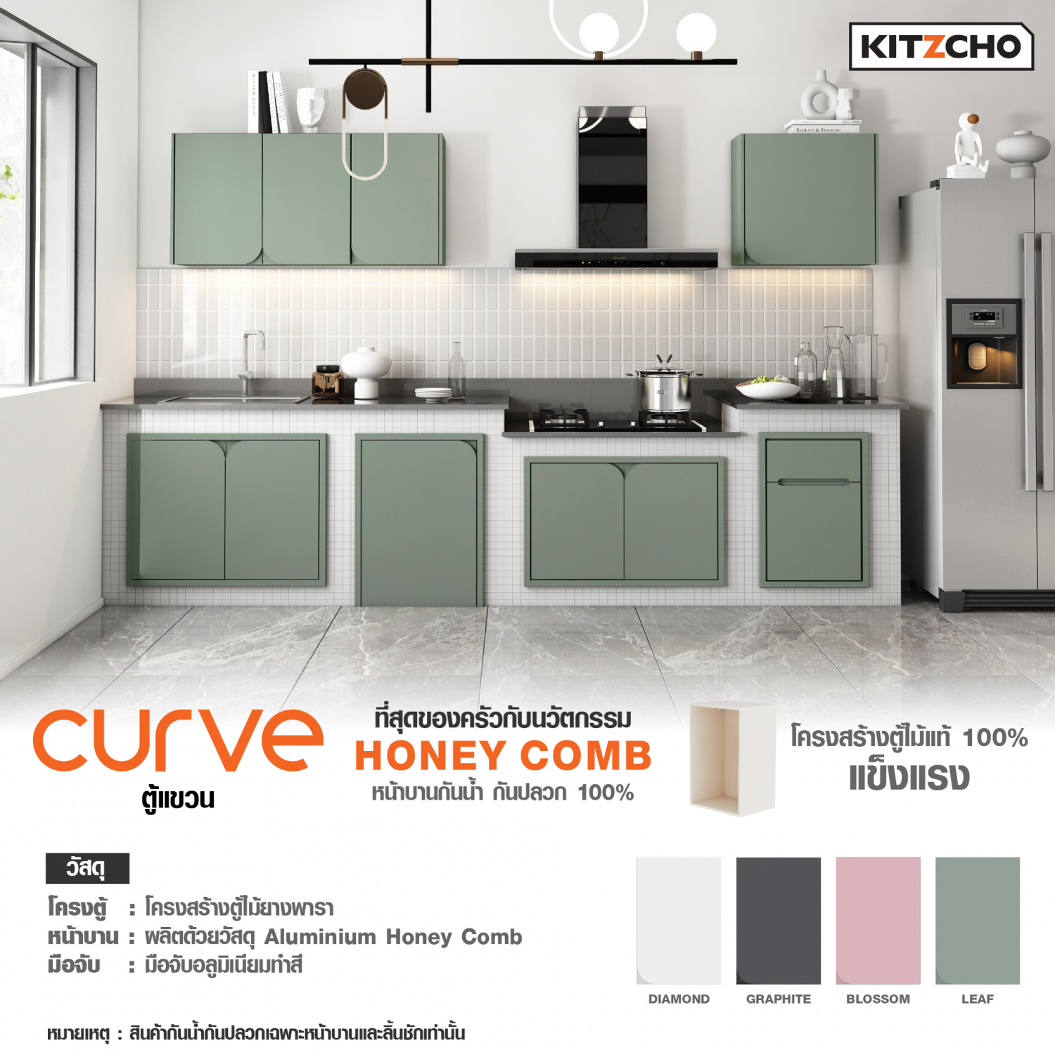 KITZCHO ตู้แขวนบานทึบตรงเปิดขวา6060 KENCURWFT6060RDI สีไดมอนด์