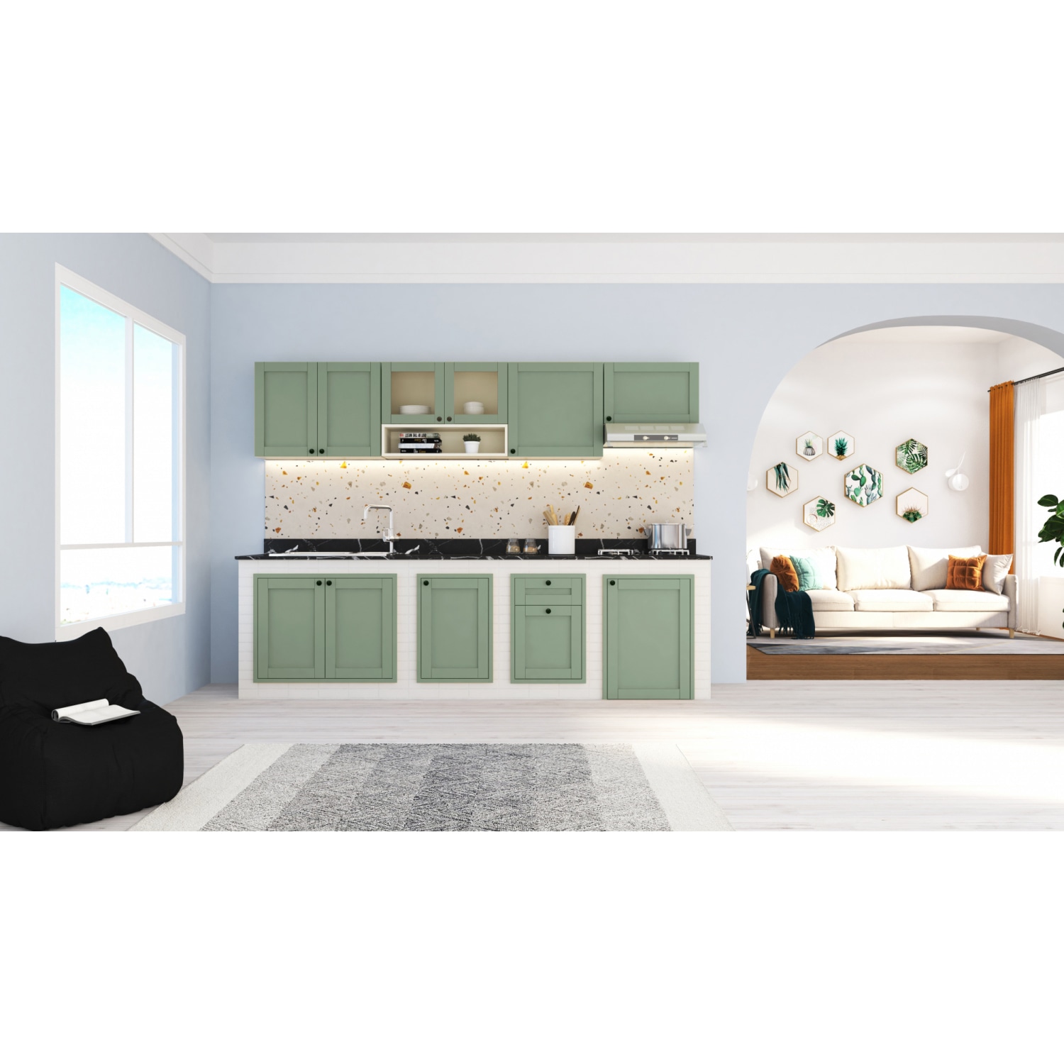 KITZCHO ตู้แขวนบานกระจกใสเปิดคู่4080 KECZORWGL4080XMG สีแมทกรีน