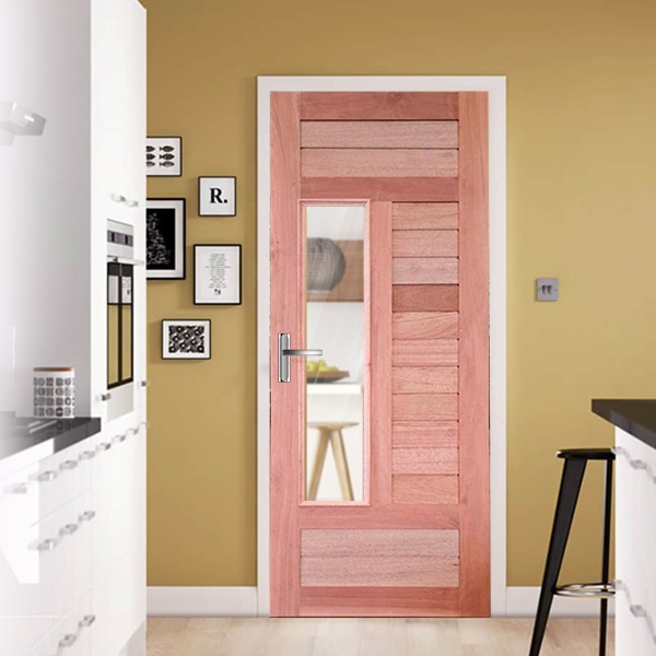 MAZTERDOOR ประตูไม้สยาแดง 1 ช่องกระจก (MD60-05) ขนาด 80x200 ซม.