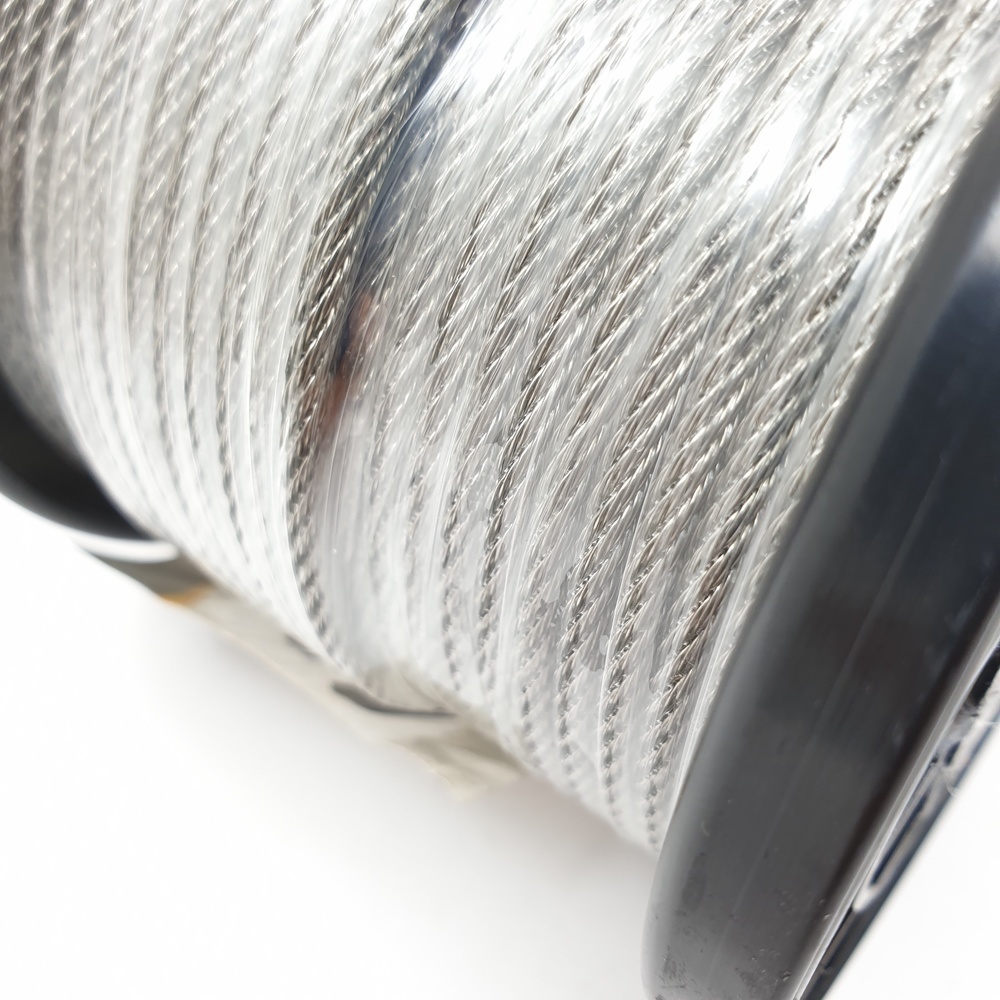 ลวดสลิงสแตนเลส หุ้ม PVC ใส ขนาด 2.5 มิล 7x7 ยาว 30 เมตร
