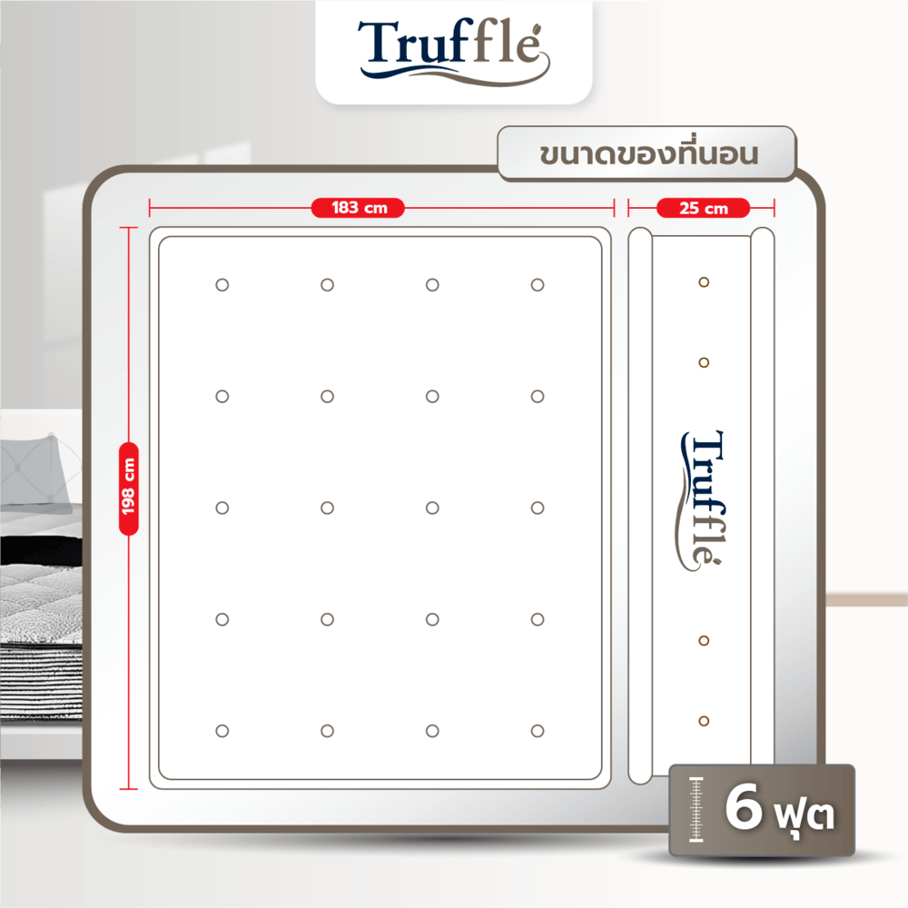 TRUFFLE ที่นอนสปริง2.6 รุ่นAura 6ฟุต หนา9" รับประกัน 8ปี