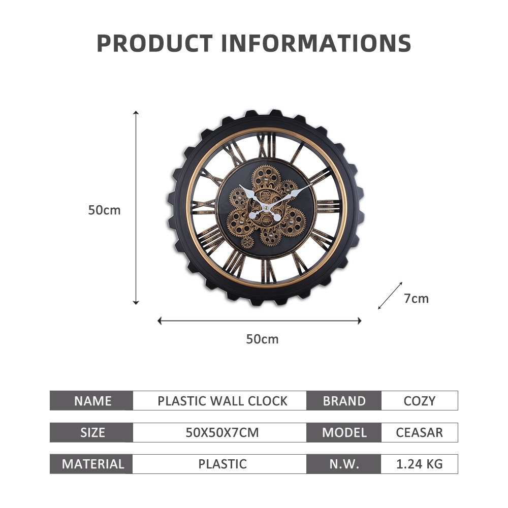 COZY นาฬิกาแขวนผนัง รุ่น CEASAR ขนาด 50x50x7 ซม. สีดำ