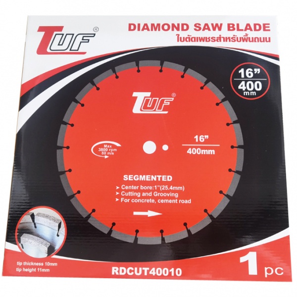 TUF ใบตัดเพชรสำหรับพื้นถนน ขนาด 400x25.4x10x11mm (16นิ้ว) รุ่น RDCUT40010