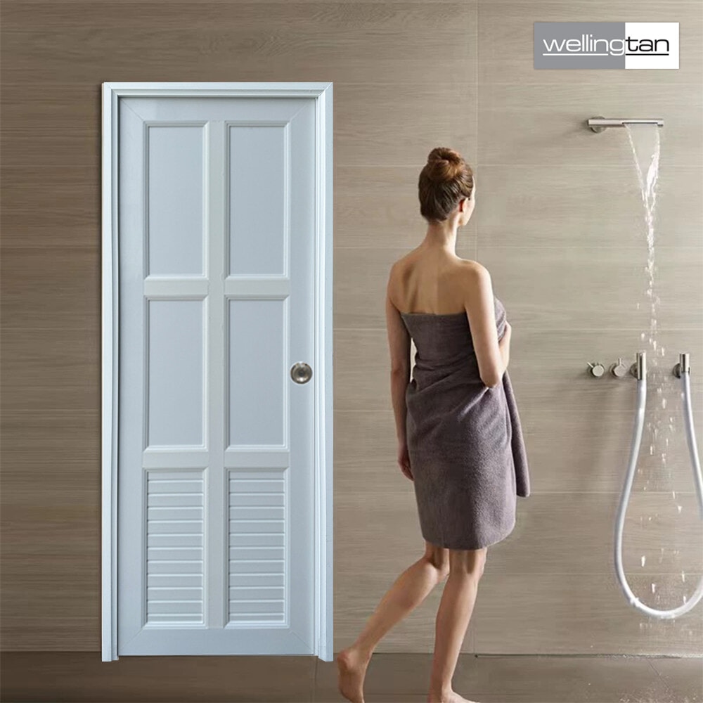 WELLINGTAN ประตูUPVC พร้อมวงกบบานพับ WK-UPL05 70x200ซม. สีขาว (เจาะลูกบิด)