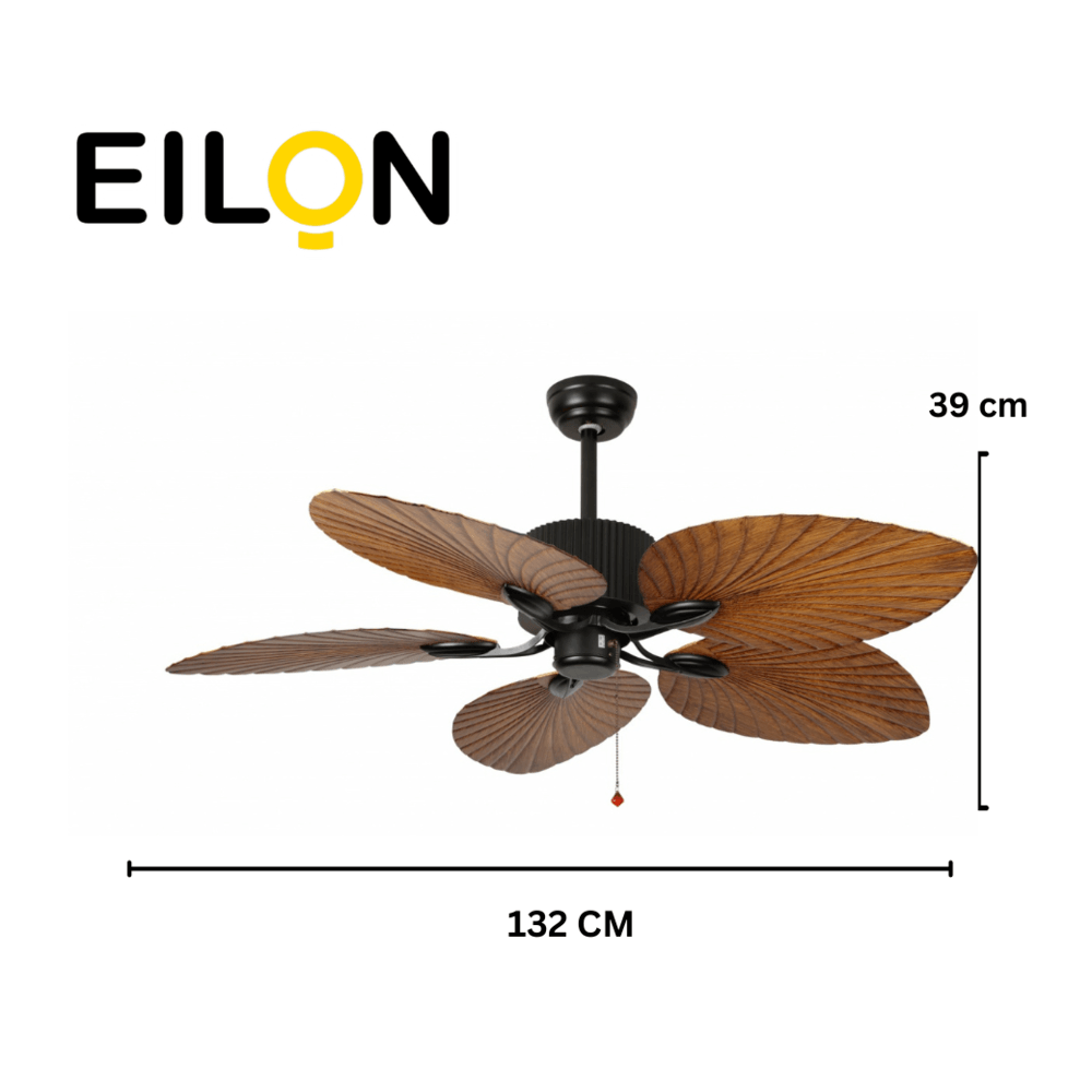 EILON พัดลมเพดานหรูหรา 5 ใบพัด 52" มีโซ่ดึง รุ่น 48DY-504WN-1L สีไม้เข้ม