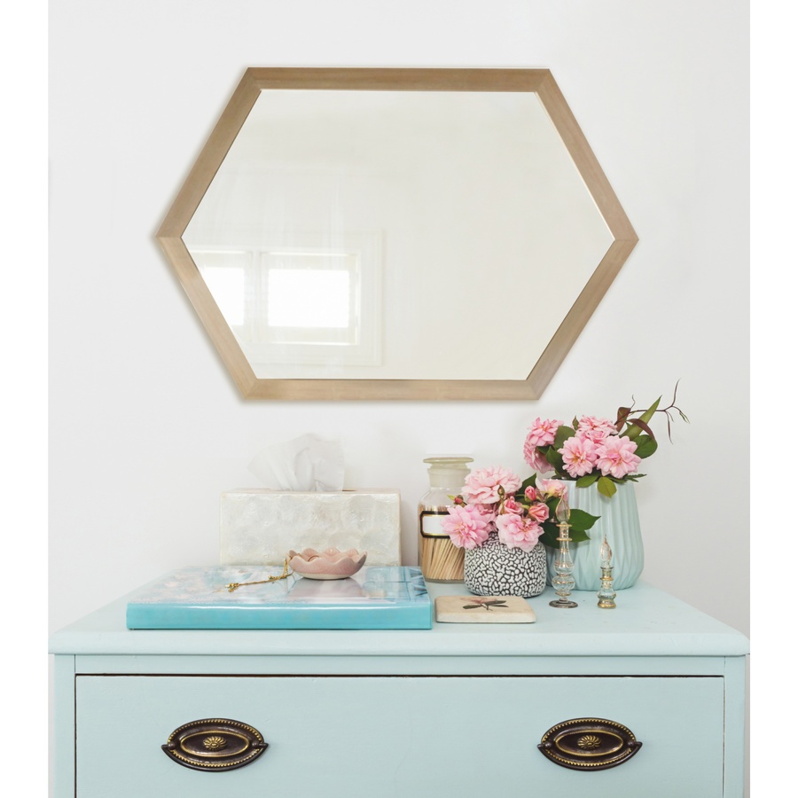 Nice กระจกมีกรอบหกเหลี่ยม รุ่น ลอร่า X013S1Q ขนาด 40X60 ซม. สีทอง