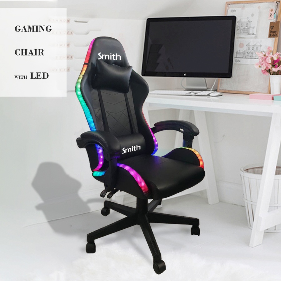 SMITH เก้าอี้เล่นเกมพร้อมไฟLED รุ่น CSJ01RF ขนาด55x59x127 ซม. สีดำ