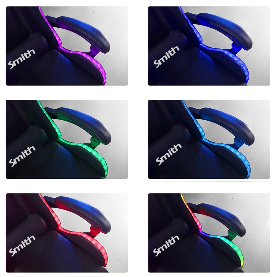 SMITH เก้าอี้เล่นเกมพร้อมไฟLED รุ่น CSJ01RF ขนาด55x59x127 ซม. สีดำ