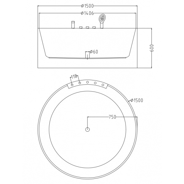 Verno อ่างอาบน้ำ รุ่นออนเซ็น VN-C3001 ขนาด 1500x1500x60 mm.