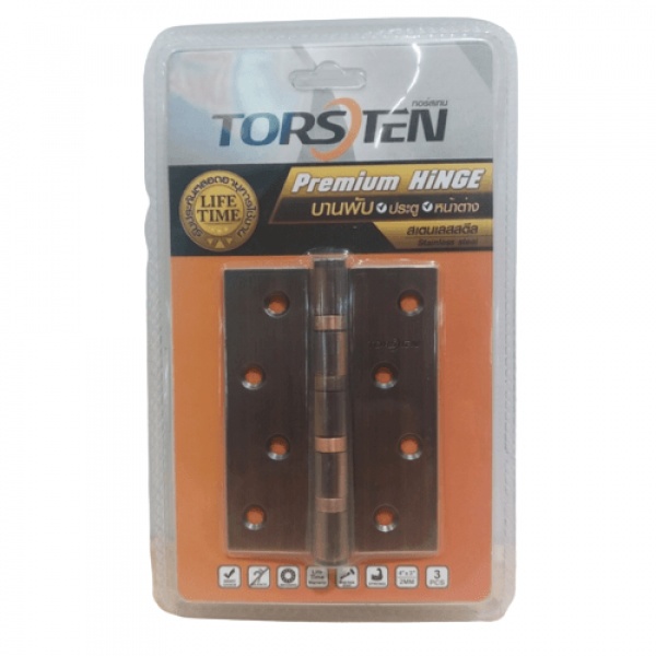 TORSTEN บานพับสเตนเลส 4"x3"x2มม. 3ชิ้น สีทองแดงโบราณ