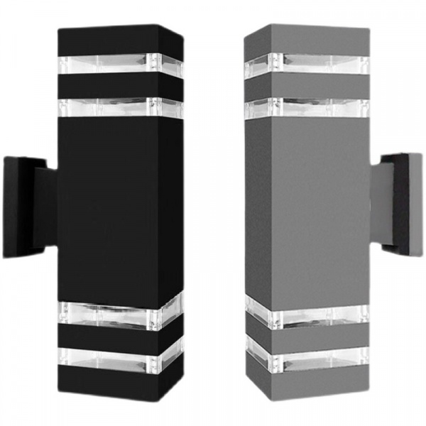 EILON โคมไฟติดผนังโมเดิร์น ทรงกระบอกสี่เหลี่ยม 2*E27 สูง 300mm IP65 รุ่น MVW003G สีเทา