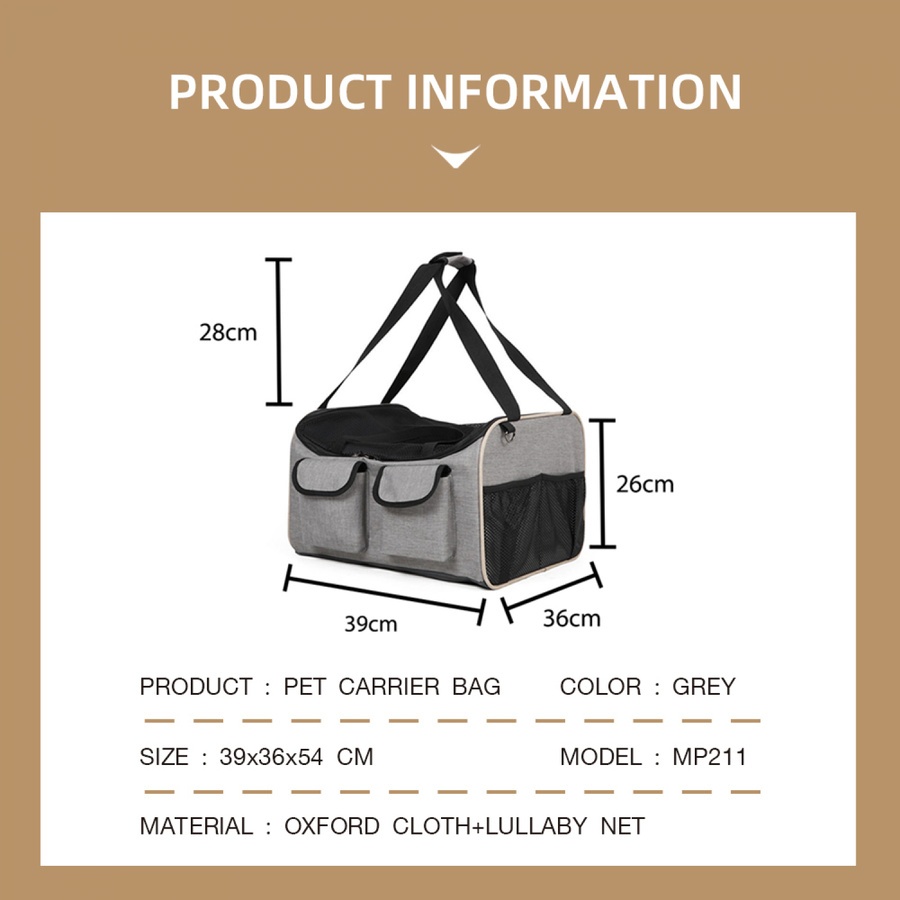 DUDUPETS กระเป๋าใส่สัตว์เลี้ยง ขนาด 39×36×54 ซม. รุ่น MP211 สีเทา