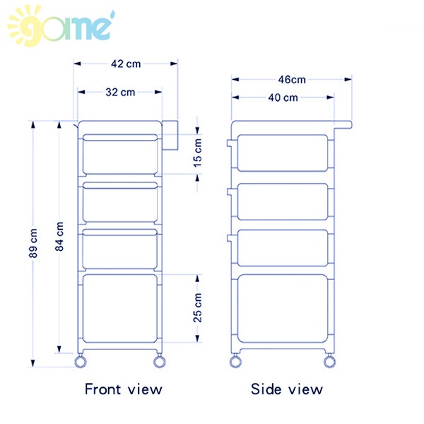 GOME ชั้นวางของ 5 ชั้น มีล้อเลื่อน รุ่นG-3223122 ขนาด 42x46x89 ซม. สีฟ้า/ใส