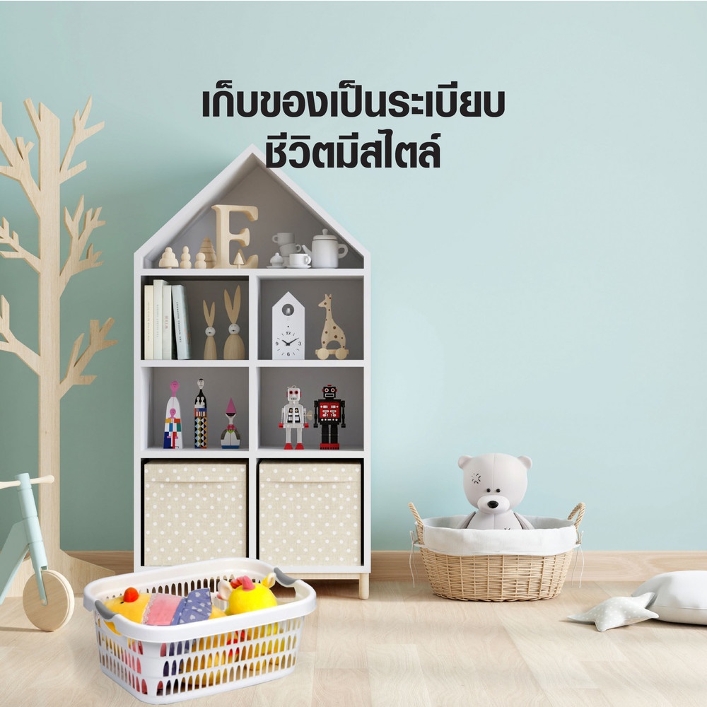 SAKU ตะกร้าผ้าพลาสติกมีหู 28ลิตร ขนาด 48x35x21ซม. รุ่น TG54242 สีขาว