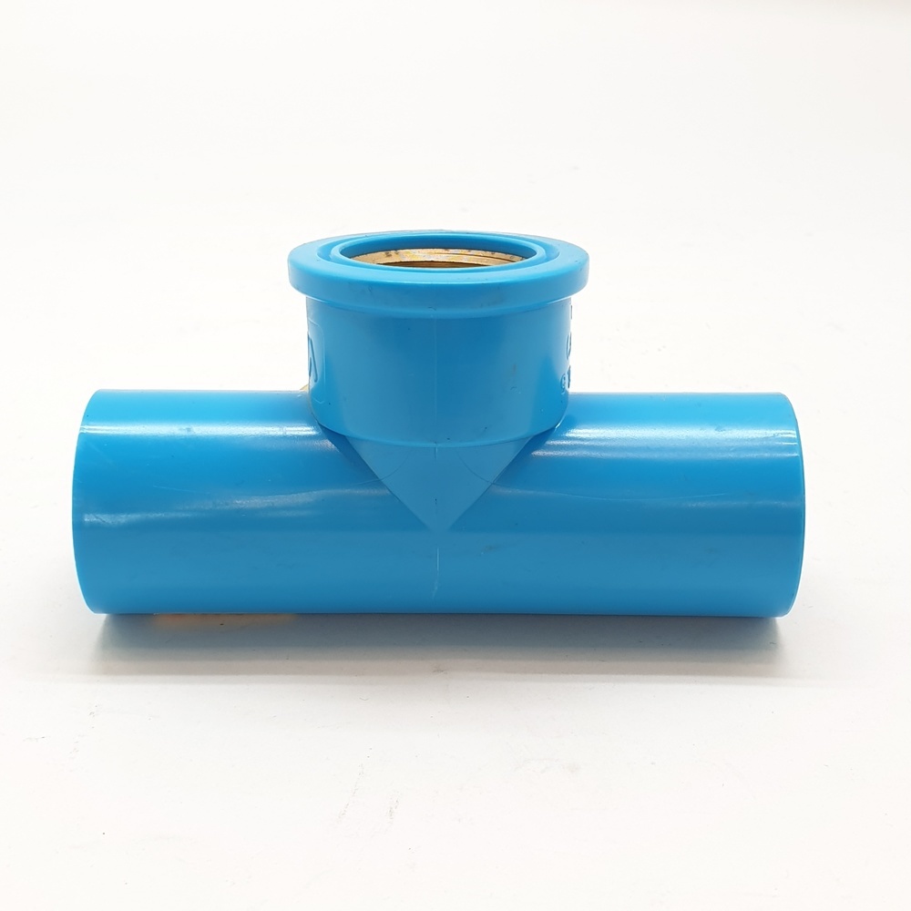 VAVO สามทาง เกลียวใน ทองเหลือง หนา 3/4"(20) สีฟ้า