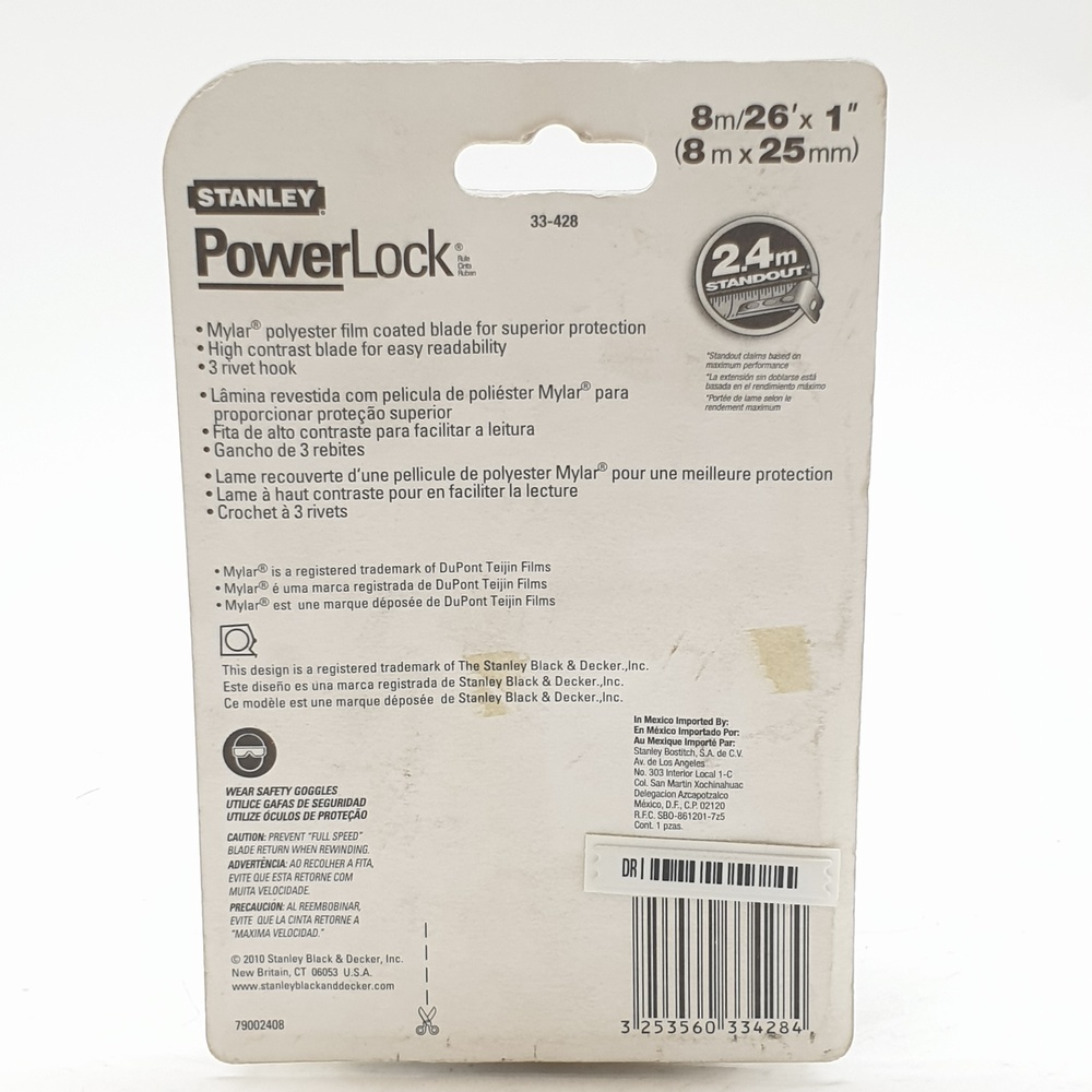 STANLEY ตลับเมตร 8 เมตร รุ่น POWERLOCK 8M 33-428