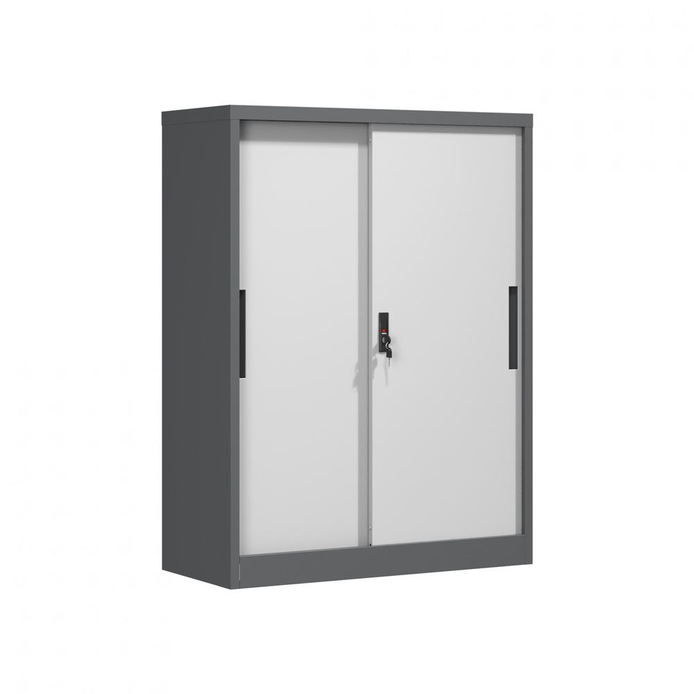 SMITH ตู้เก็บเอกสารแบบทึบบานเลื่อน รุ่น Arlo ขนาด 40x90x120ซม. สีขาว-เทา