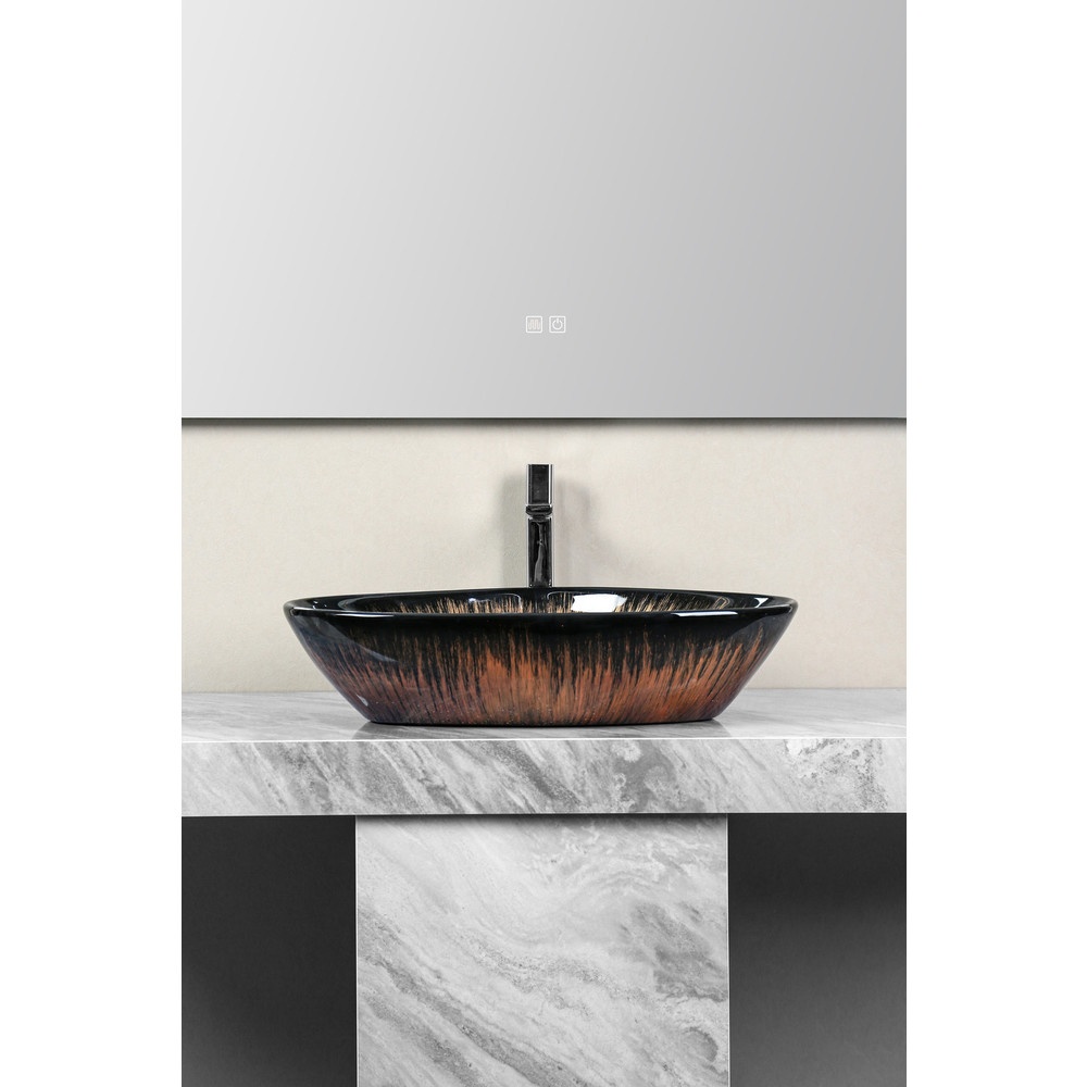 Verno อ่างวางบนเคาน์เตอร์ก๊อกนอกอ่าง ขนาด 60x39.5x14cm รุ่น Carara marble A170A-T07 ลายเส้น สีดำ
