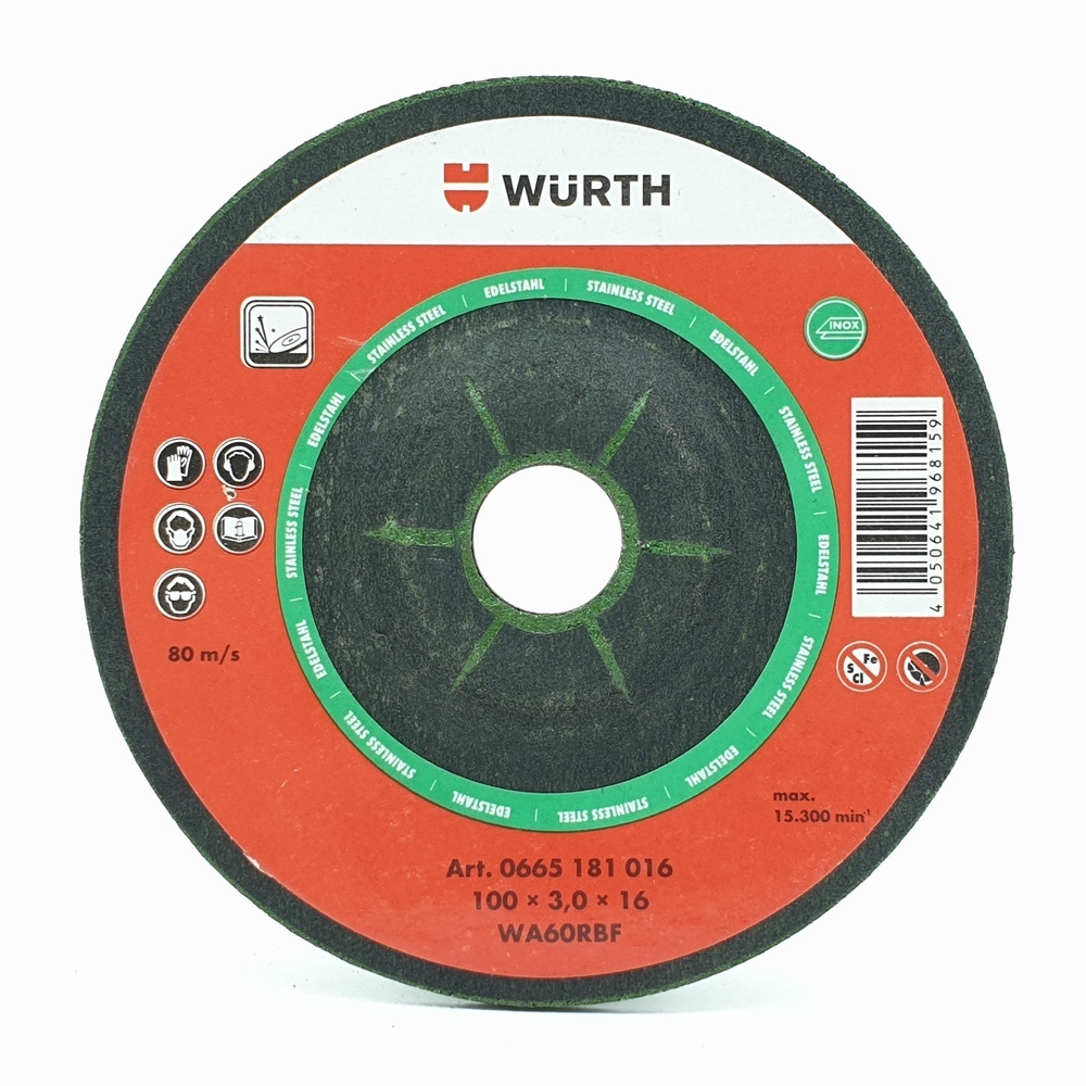 แผ่นเจียรสแตนเลส 4" Wurth 100x3.0x16.0