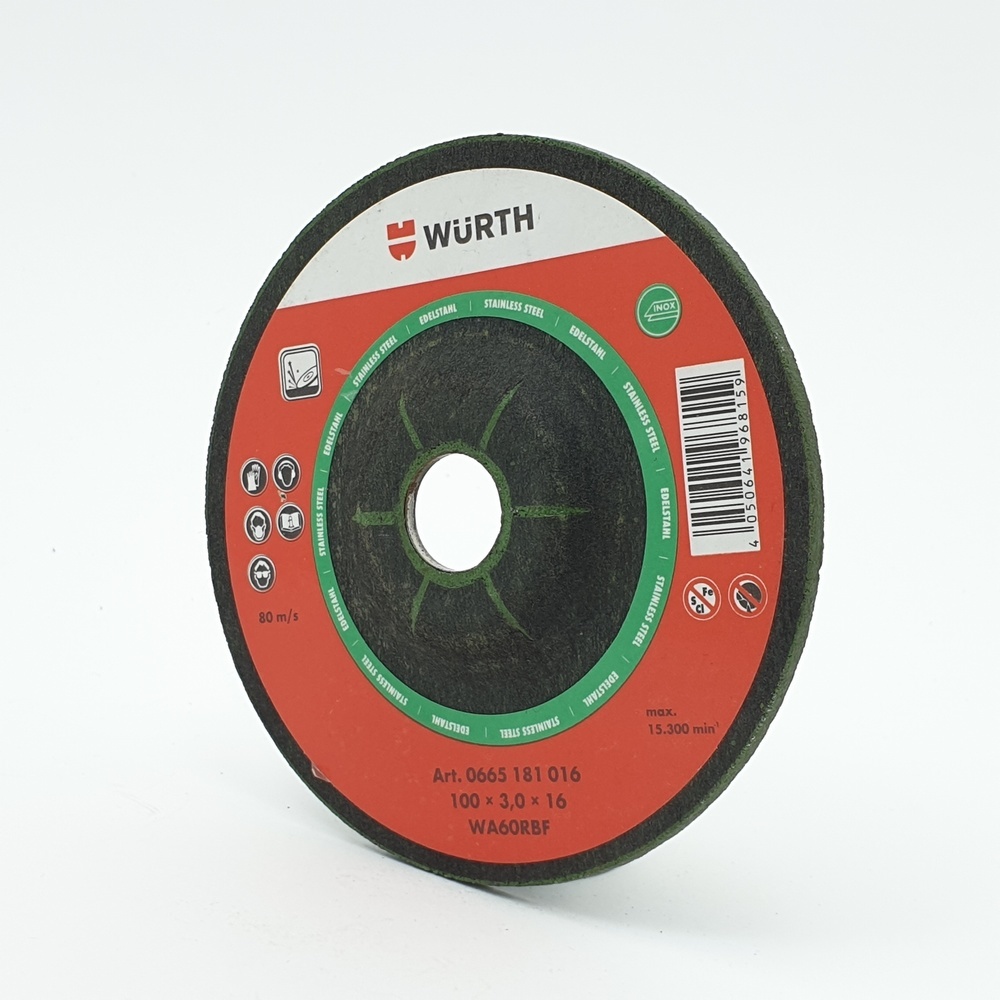 แผ่นเจียรสแตนเลส 4" Wurth 100x3.0x16.0
