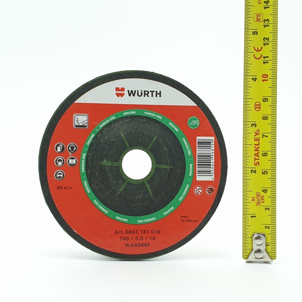 แผ่นเจียรสแตนเลส 4" Wurth 100x3.0x16.0