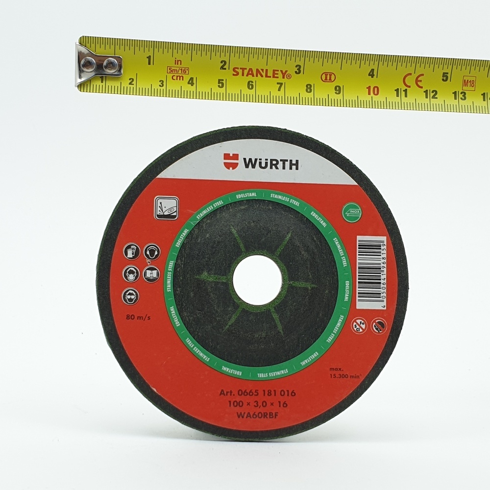 แผ่นเจียรสแตนเลส 4" Wurth 100x3.0x16.0
