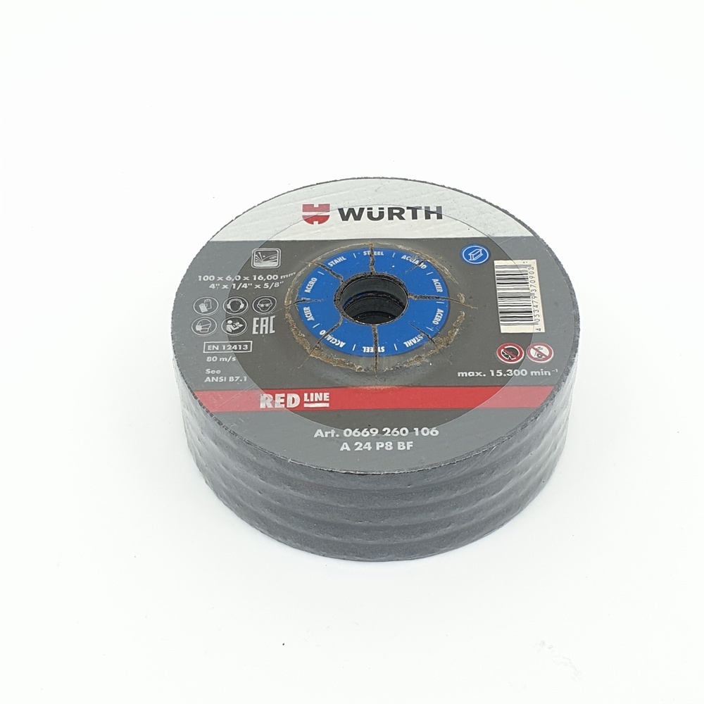 แผ่นเจียรเหล็ก 100 มม. Wurth 4นิ้ว หนา 100x6x16 (Red Line)
